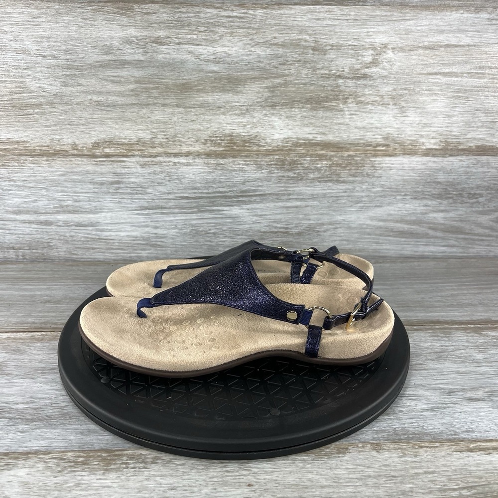 Vionic Woman's Kirra Metallic Navy T Strap Sandals Size 7 - Picture 1 of 8